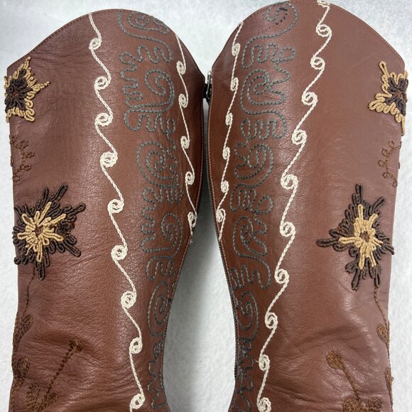 Erkan Demir Artemis Brown Leather Embroidered Western Cowgirl Boots Size 37/6 - Picture 8 of 16